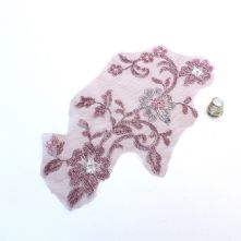 Large Plum and Silver Embroidered Tulle Lace Motif